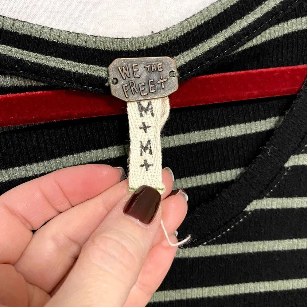 Free People We the Free Round About‎ Striped Top Black and Green Size M
